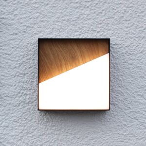 LED-es, újratölthető kültéri fali lámpa Meg, fa színű, 15 x 15 cm
