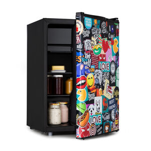 Klarstein Cool Vibe 72+, hűtőszekrény, 72 liter, E energiahatékonysági osztály, VividArt Concept, stickerbomb stílus