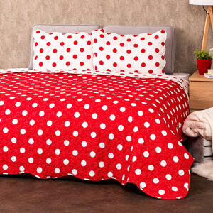 4Home Piros pöttyös ágytakaró, 220 x 240 cm, 2 db 50 x 70 cm