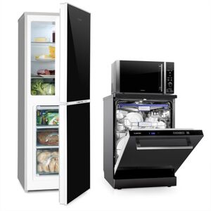 Klarstein Luminance, készlet, hűtőszekrény fagyasztóval + mikrohullámú sütő + mosogatógép