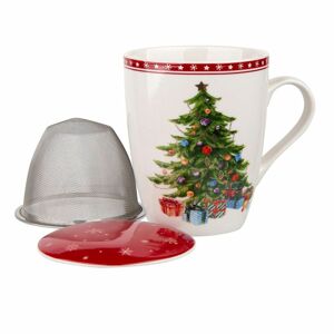 Altom Christmas tree porcelán bögre fedővel  és szűrővel, 300 ml