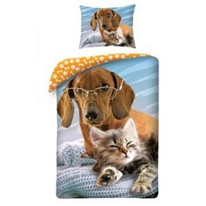 Animals Dog and Cat gyermek pamut ágynemű, 140 x 200 cm, 70 x 90 cm