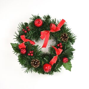 Cora karácsonyi koszorú piros masnival, 25 cm