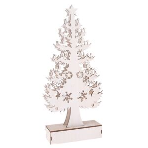 Fából készült karácsonyfa LED dekoráció, fehér, 32 x 15 cm