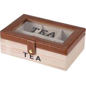 Filteres tea tárolódoboz bőrrel, 24 x 16 x 8 cm, barna