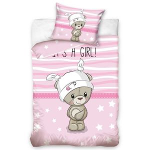 Gyermek pamut ágynemű kiságyba Kedvenc  Mackó, rózsaszín, 100 x 135 cm, 40 x 60 cm
