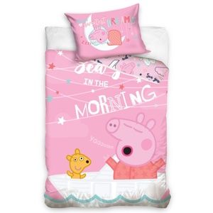 Gyermek pamut ágynemű kiságyba, Peppa Malac Viszlát reggel!, 100 x 135 cm, 40 x 60 cm