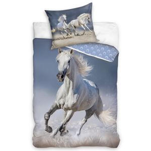 Hófehér lovas pamut ágynemű, 140 x 200 cm, 70 x 90 cm