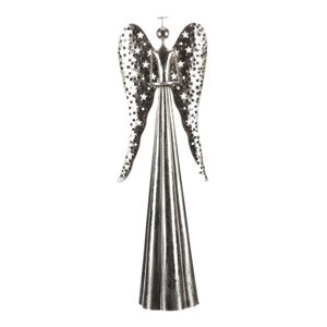 Karácsonyi angyal dekoráció teamécseshez vagy LED gyertyához, ezüst, 23 x 70 x 16 cm