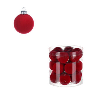 Karácsonyi bársony gömbök, műanyag, piros, 18 db