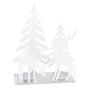 Karácsonyi fém gyertyatartó 2 teamécseshez Rénszarvasok az erdőben, 16 x 21 x 8 cm