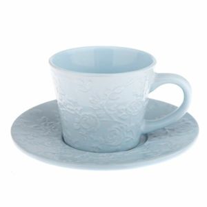 Kerámi csésze és csészealj  kék virág, 180 ml
