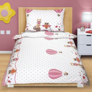 Kisbagoly pamut ágynemű, rózsaszín, 140 x 200, 70 x 90 cm
