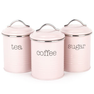 Kávé, tea, cukor tárolódoboz készlet, rózsaszín