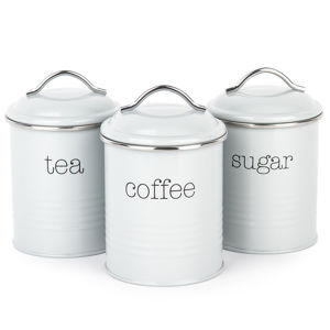 Kávé, tea, cukor tárolódoboz készlet, szürke