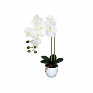 Mesterséges orchidea virágtartóban 7 virággal,  55 cm, fehér