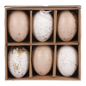 Mű húsvéti tojás szett arannyal díszített, szürke és fehér, 6 db