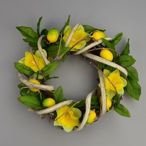 Narcis húsvéti rattan koszorú, 22 cm