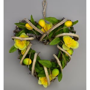 Narcis húsvéti rattan szív, 22 x 23 cm
