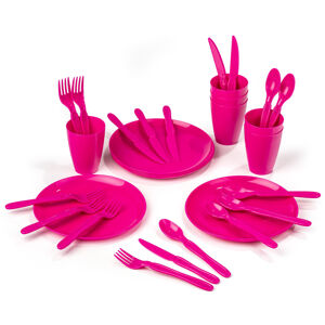 Piknik műanyag evőeszköz készlet, 31 db, rózsaszín