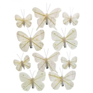 Pillangók karácsonyi díszkészlet, fehér, 10 db-os
