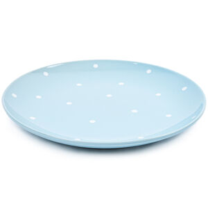 Pöttyös kerámia lapos tányér, világoskék