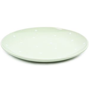 Pöttyös kerámia lapos tányér, zöld