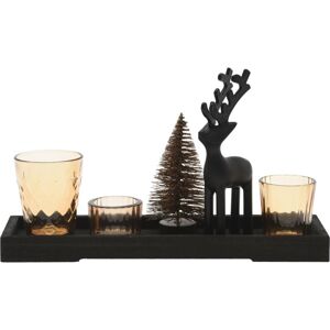 Reindeer and tree dekoratív gyertyatartó készlet tálcán 6 db., 31,5 x 9,5 x 2,5 cm