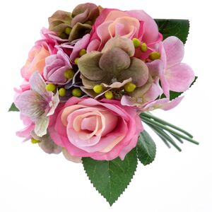 Rózsa hortenziával művirág csokor, sötétrózsaszín