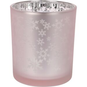 Snowflakes üveg gyertyatartó, 10 x 12 cm, világos rózsaszín