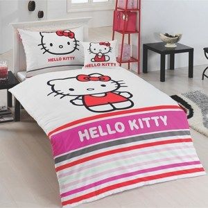 Matějovský márkájú Hello Kitty Stripe pamut ágynemű, 140 x 200 cm, 70 x 90 cm